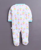 Bumzee Mint Green & White Graphic Print Sleepsuit, Pack of 3, Full Sleeves