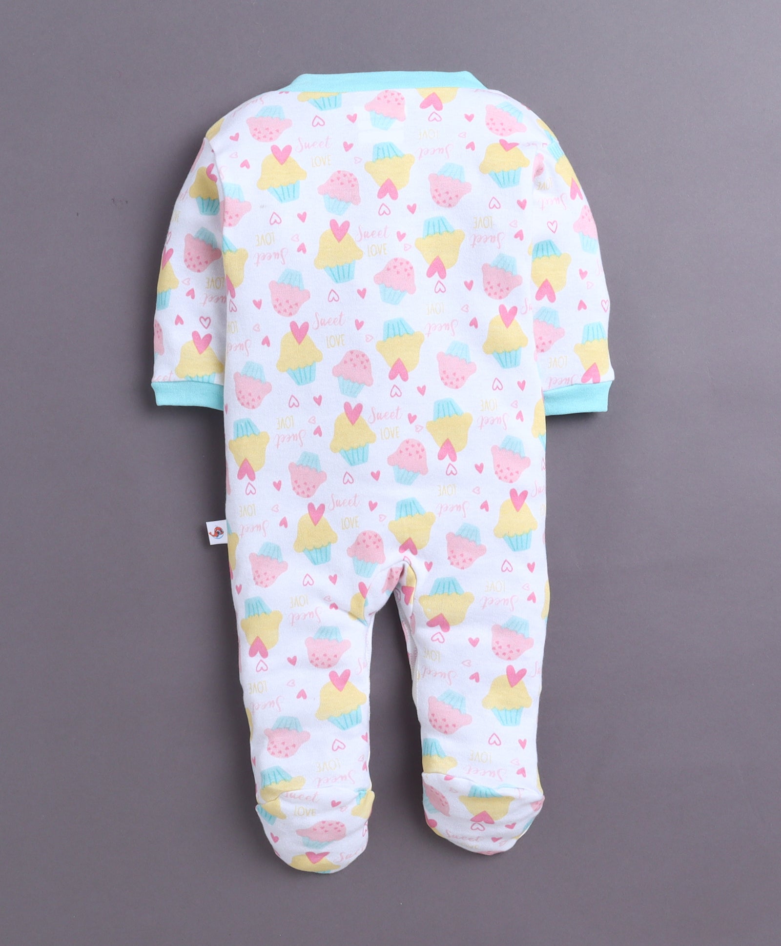 Mint Green & White Baby Girls Full Sleeves Sleepsuit Pack Of 3