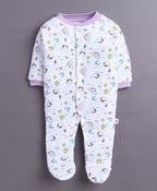 Bumzee Lavender & White Graphic Print Sleepsuit, Pack of 3, Full Sleeves (Style Peb11014)