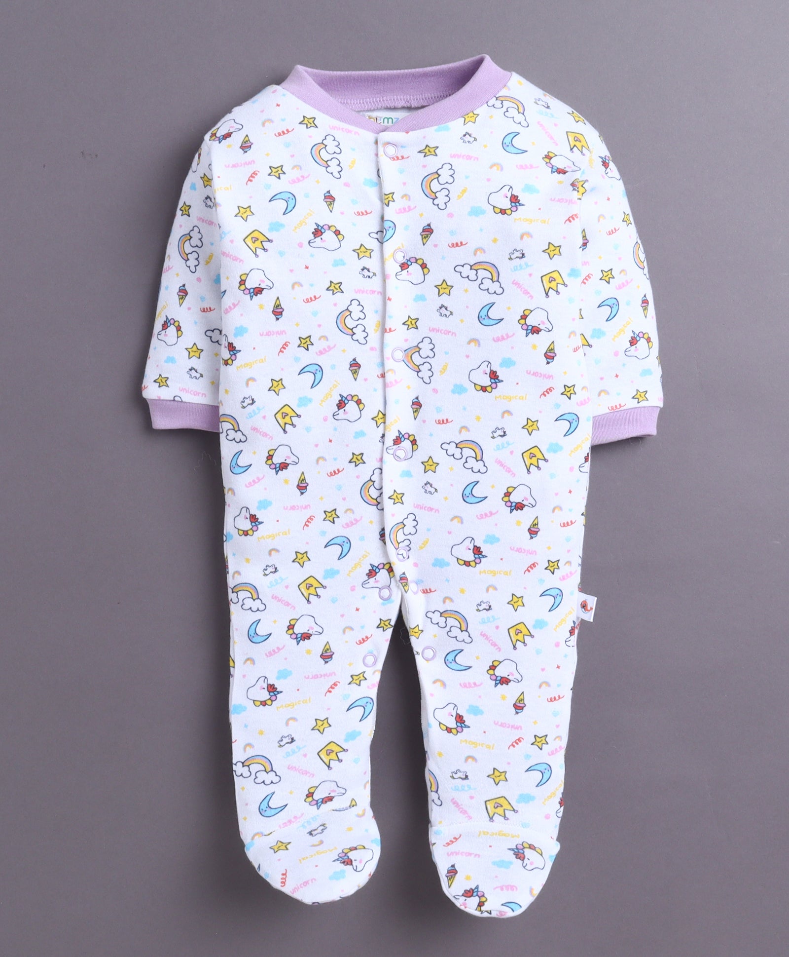 Lavender & White Baby Girls Full Sleeves Sleepsuit Pack Of 3
