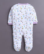 Bumzee Lavender & White Graphic Print Sleepsuit, Pack of 3, Full Sleeves (Style Peb11014)