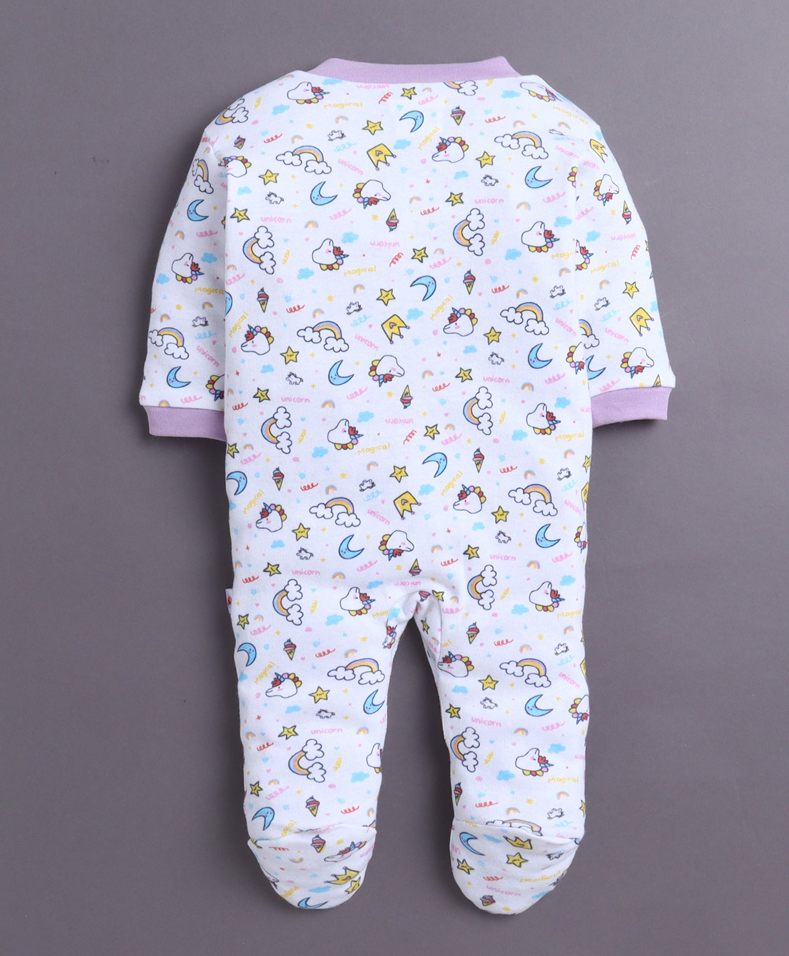 Lavender & White Baby Girls Full Sleeves Sleepsuit Pack Of 3