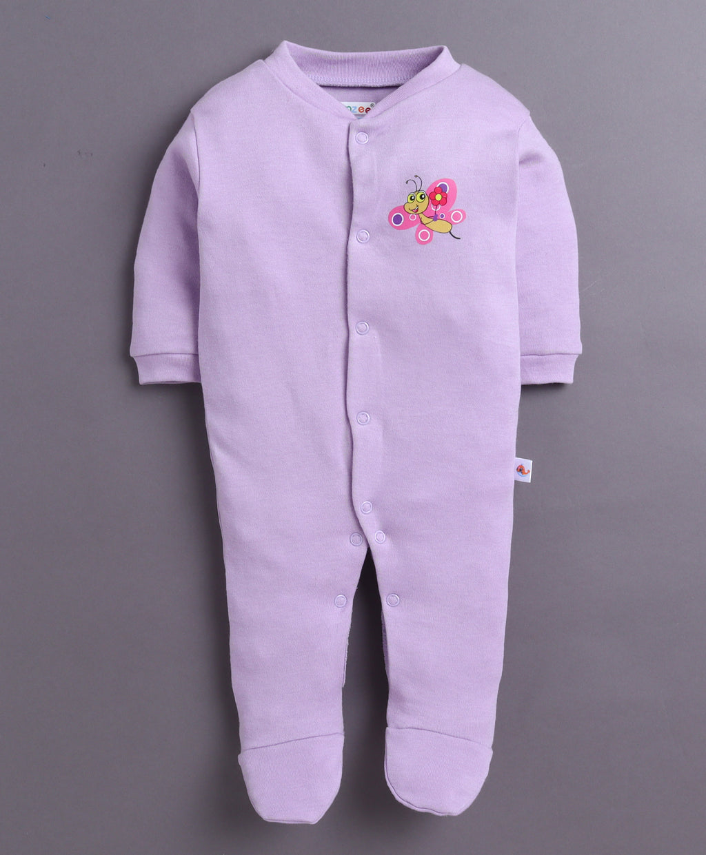 Bumzee Lavender & White Graphic Print Sleepsuit, Pack of 3, Full Sleeves (Style Peb11014)