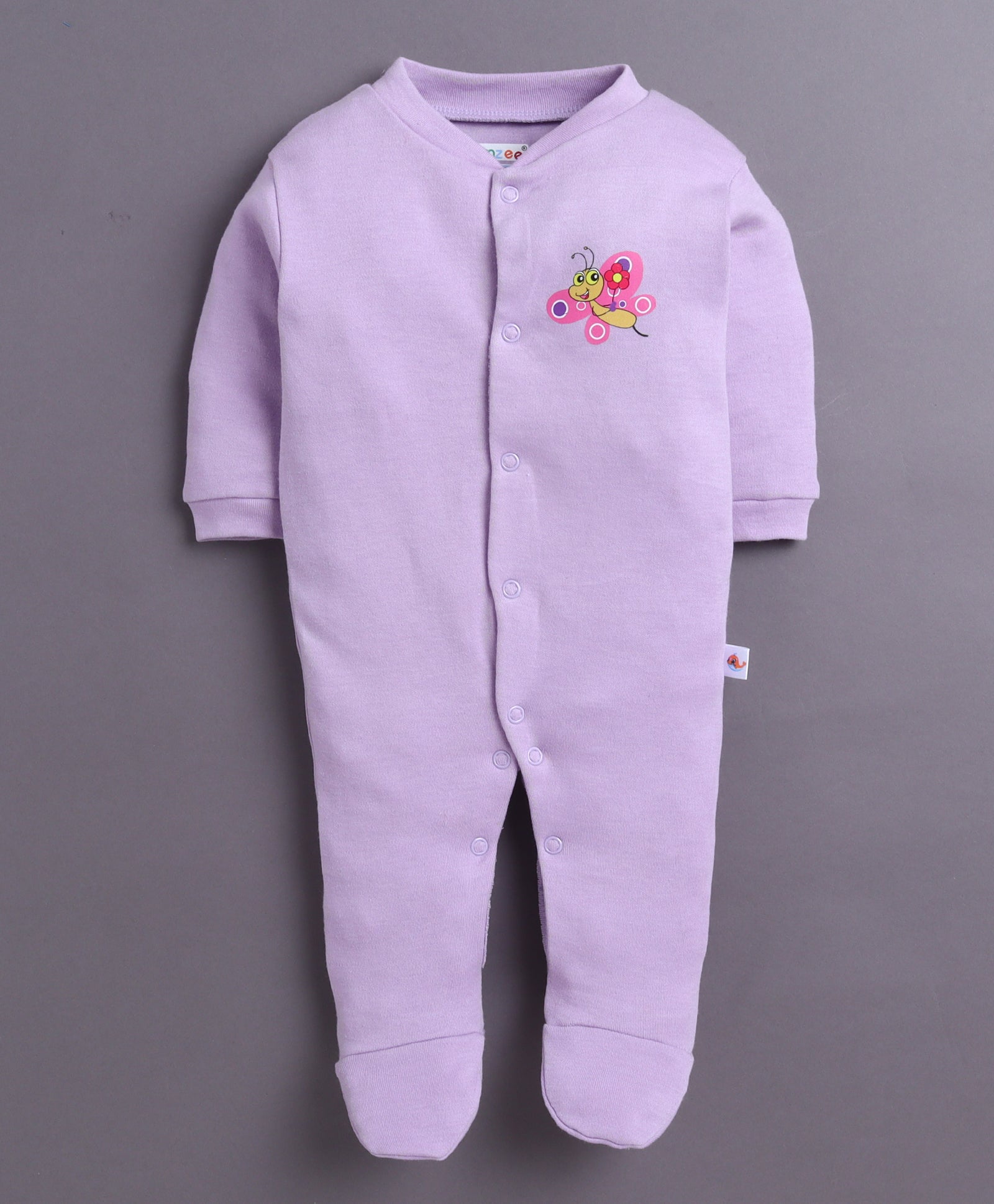 Lavender & White Baby Girls Full Sleeves Sleepsuit Pack Of 3