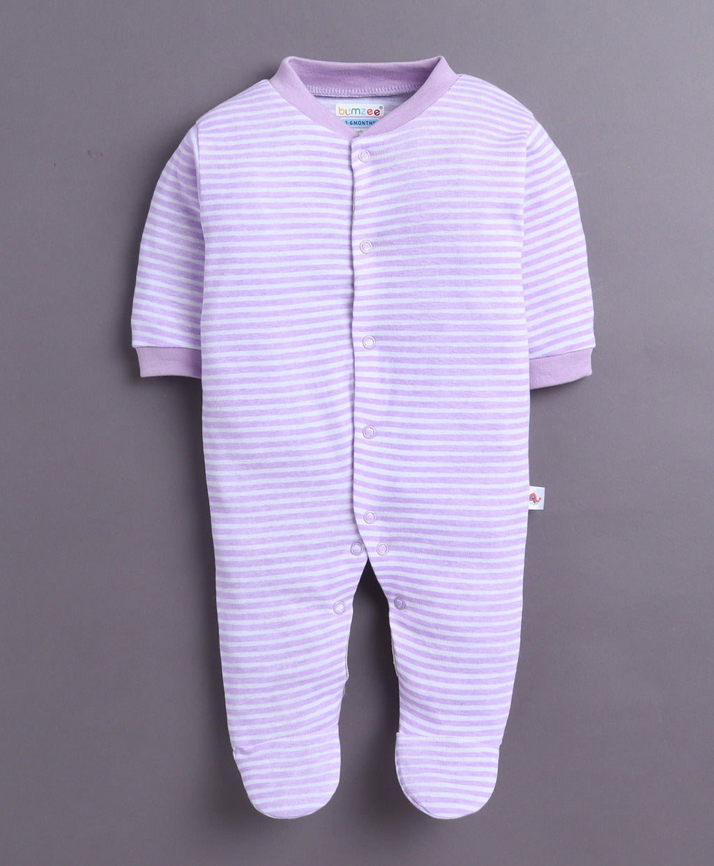 Bumzee Lavender & White Graphic Print Sleepsuit, Pack of 3, Full Sleeves (Style Peb11014)