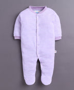 Bumzee Lavender & White Graphic Print Sleepsuit, Pack of 3, Full Sleeves (Style Peb11014)
