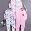 Baby Pink & White Baby Girls Full Sleeves Sleepsuit Pack Of 3
