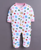 Bumzee Baby Pink & White Animal Print Sleepsuit, Pack of 3, Full Sleeves