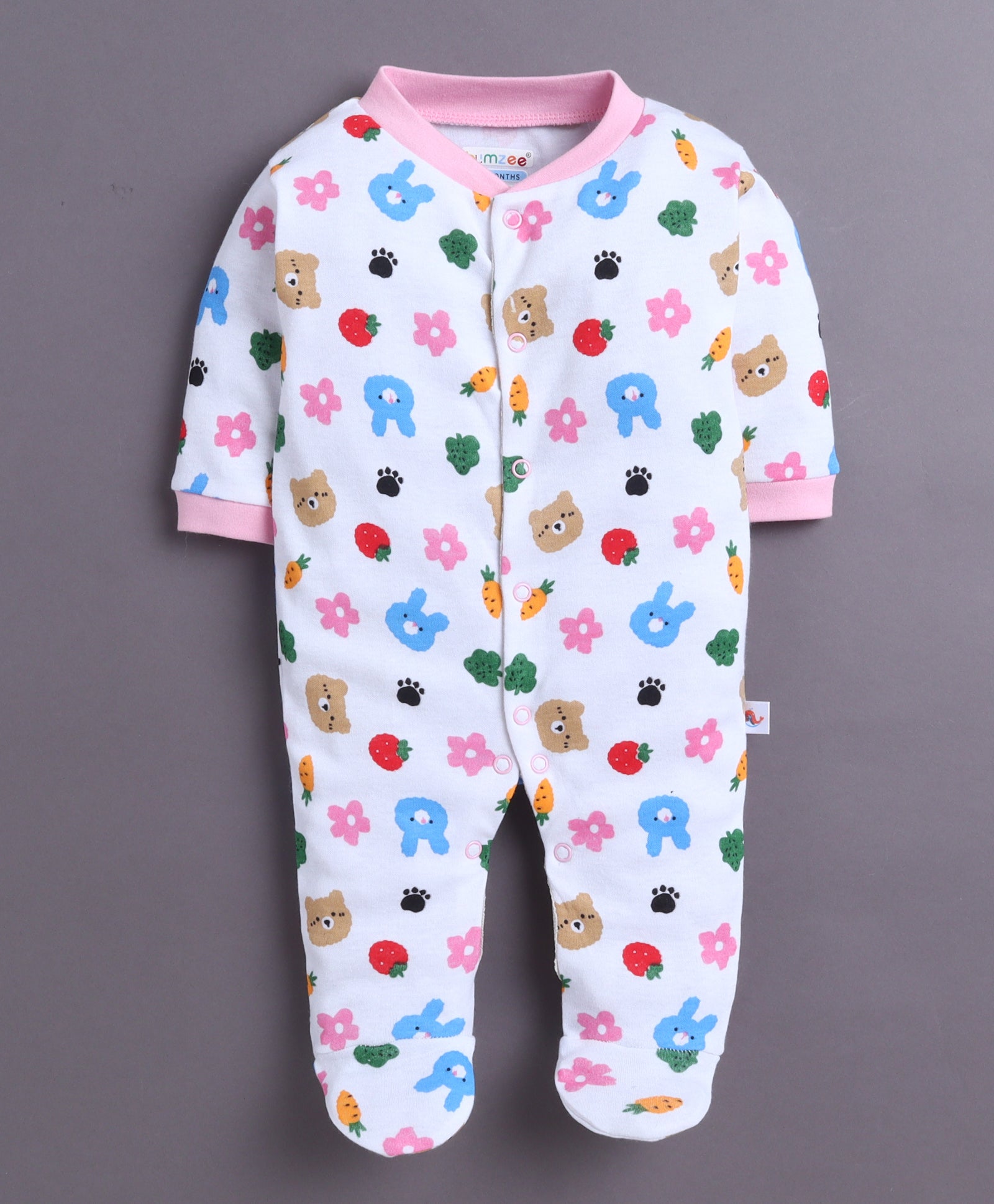 Baby Pink & White Baby Girls Full Sleeves Sleepsuit Pack Of 3
