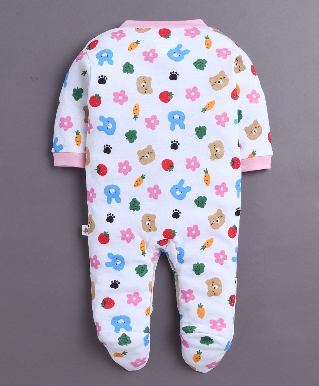 Bumzee Baby Pink & White Animal Print Sleepsuit, Pack of 3, Full Sleeves