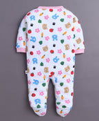 Bumzee Baby Pink & White Animal Print Sleepsuit, Pack of 3, Full Sleeves