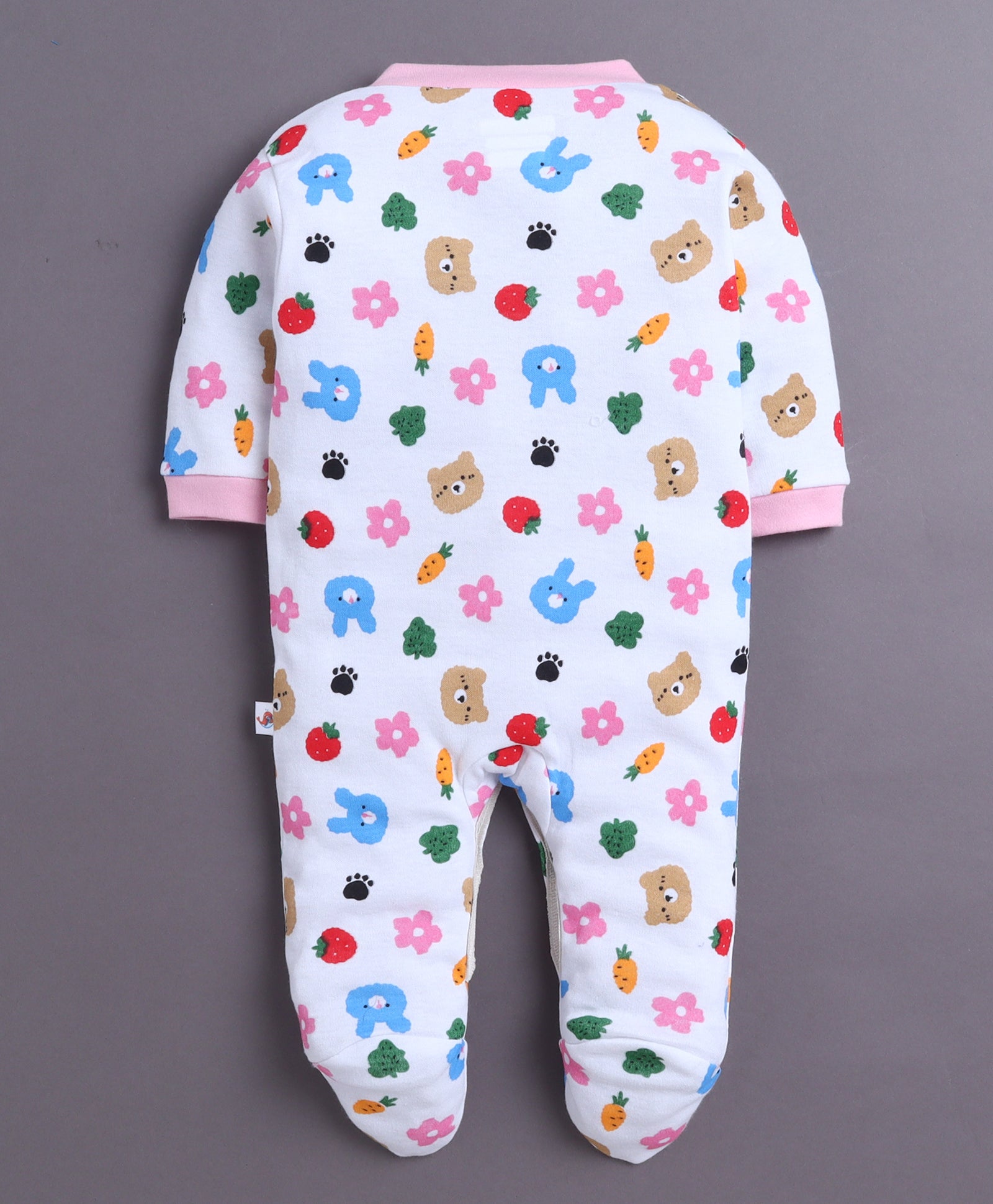 Baby Pink & White Baby Girls Full Sleeves Sleepsuit Pack Of 3