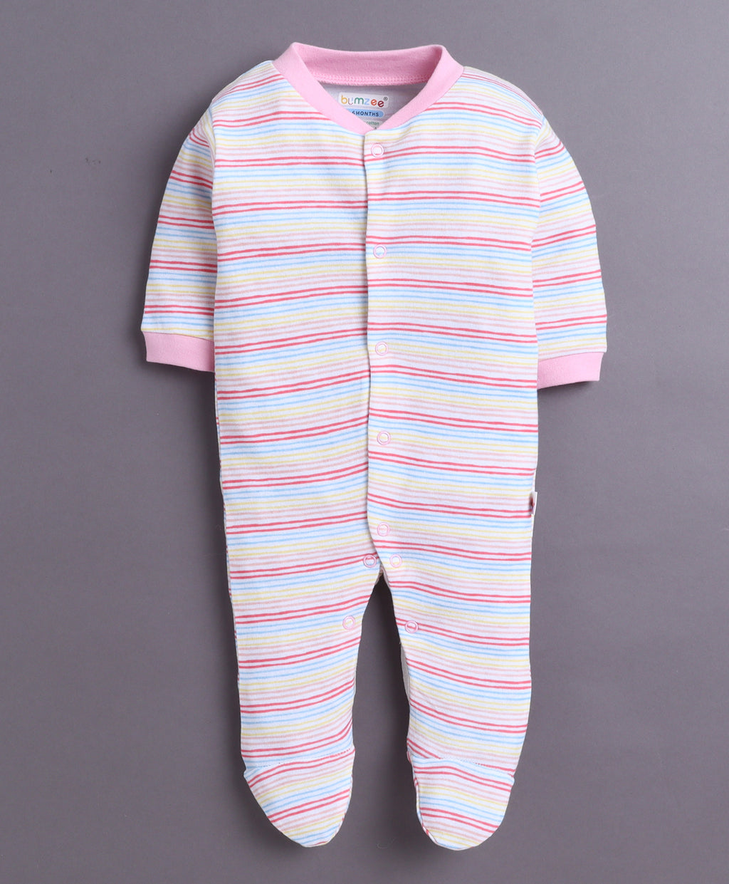Bumzee Baby Pink & White Animal Print Sleepsuit, Pack of 3, Full Sleeves
