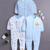 Sky Blue & White Baby Boys Full Sleeves Sleepsuit Pack Of 3
