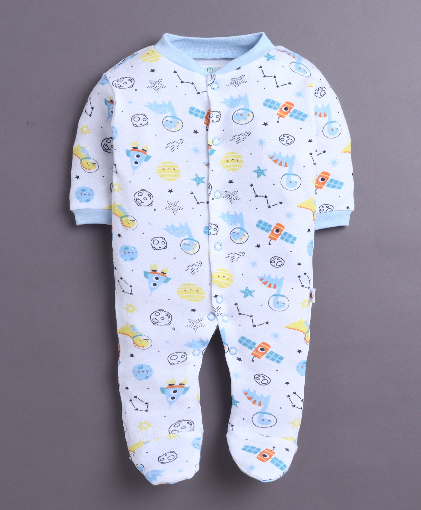 Sky Blue & White Baby Boys Full Sleeves Sleepsuit Pack Of 3