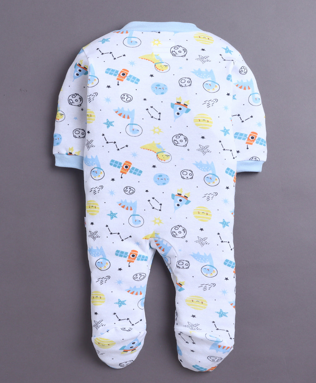 Bumzee Sky Blue & White Graphic Print Sleepsuit, Pack of 3, Full Sleeves