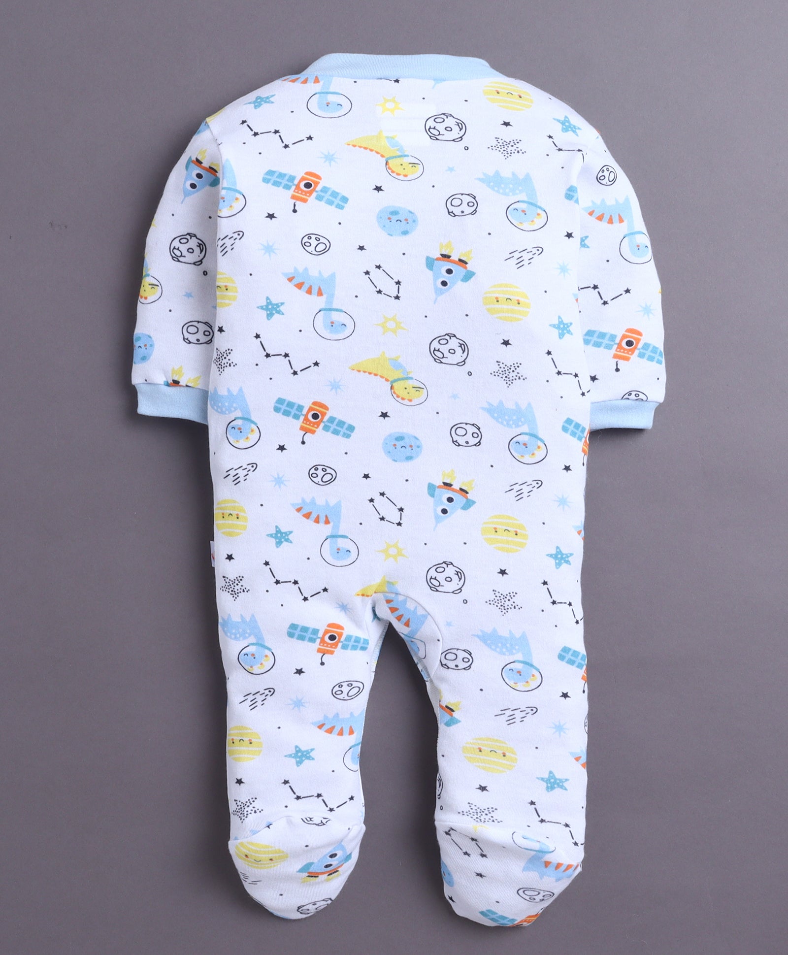 Sky Blue & White Baby Boys Full Sleeves Sleepsuit Pack Of 3
