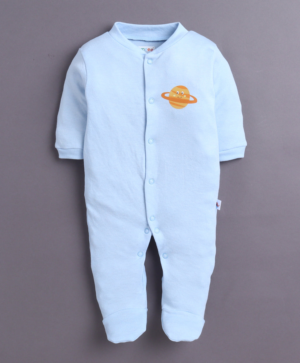 Bumzee Sky Blue & White Graphic Print Sleepsuit, Pack of 3, Full Sleeves