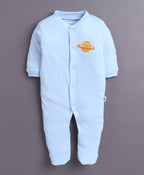 Bumzee Sky Blue & White Graphic Print Sleepsuit, Pack of 3, Full Sleeves