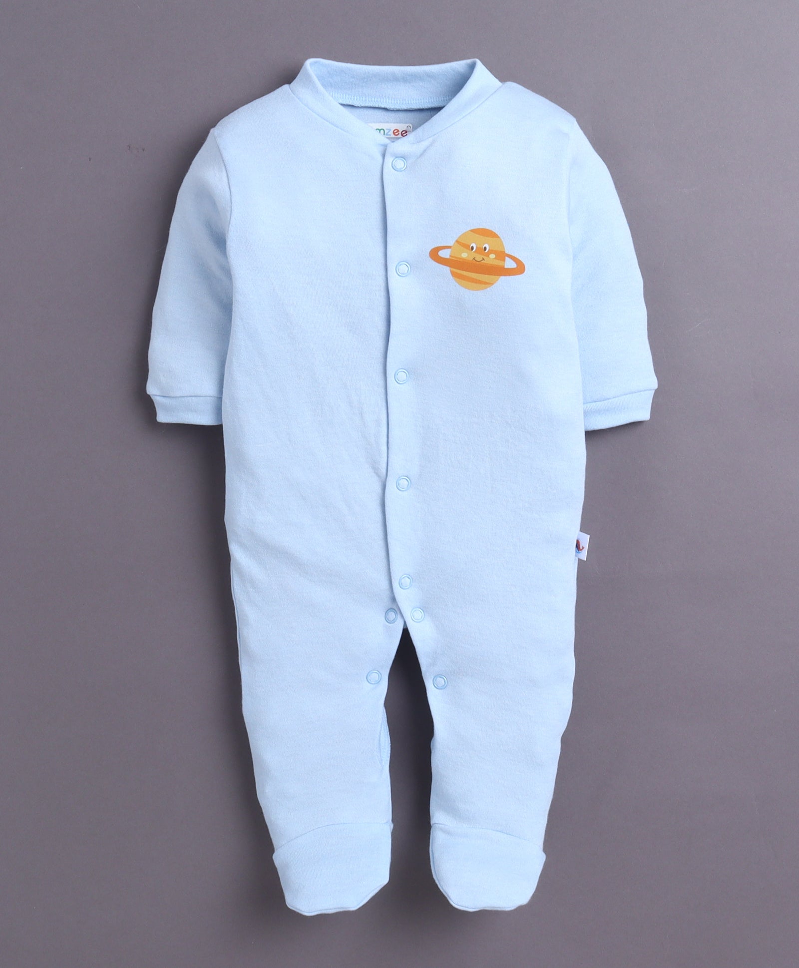 Sky Blue & White Baby Boys Full Sleeves Sleepsuit Pack Of 3