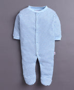 Bumzee Sky Blue & White Graphic Print Sleepsuit, Pack of 3, Full Sleeves