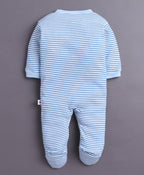 Bumzee Sky Blue & White Graphic Print Sleepsuit, Pack of 3, Full Sleeves