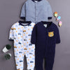 Navy & White Baby Boys Full Sleeves Sleepsuit Pack Of 3