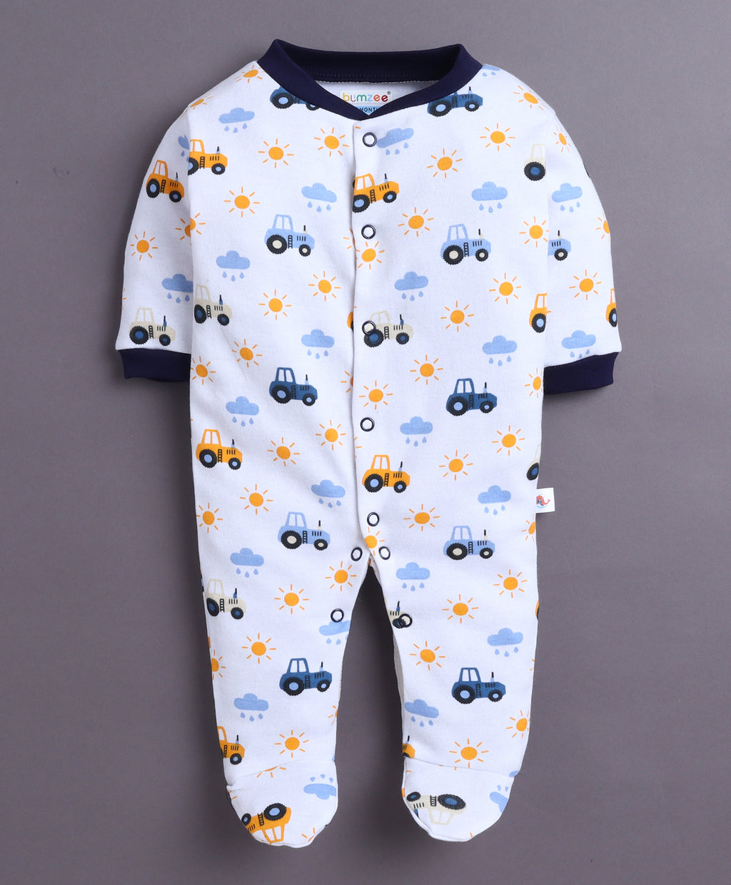 Bumzee Navy & White Graphic Print Sleepsuit, Pack of 3, Full Sleeves, 100% Cotton (Style Peb11017)