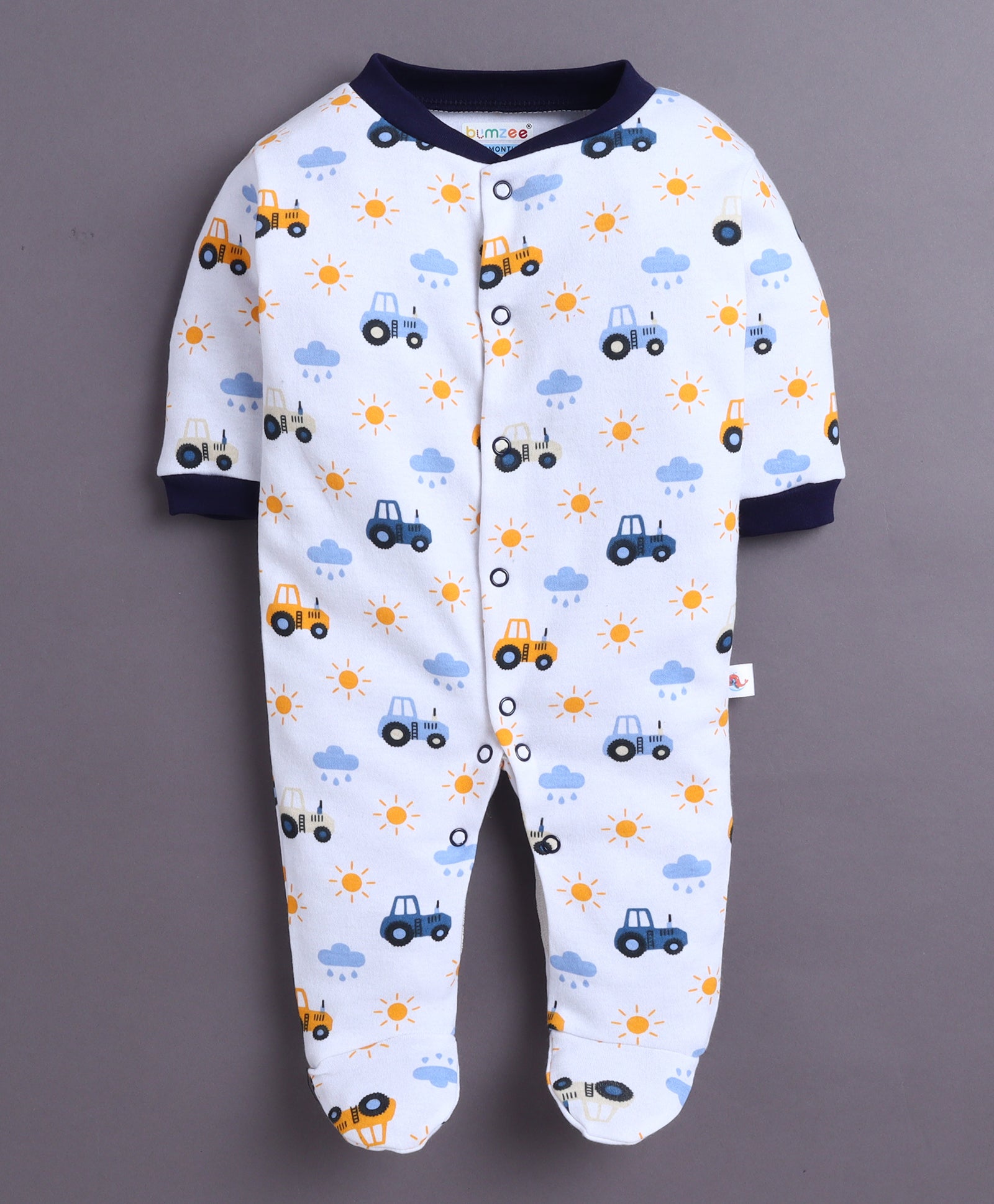 Navy & White Baby Boys Full Sleeves Sleepsuit Pack Of 3