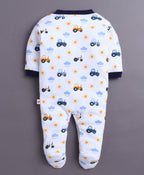 Bumzee Navy & White Graphic Print Sleepsuit, Pack of 3, Full Sleeves, 100% Cotton (Style Peb11017)