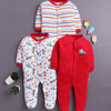 Red & White Baby Boys Full Sleeves Sleepsuit Pack Of 3