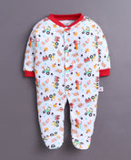 Bumzee Red & White Graphic Print Sleepsuit, Pack of 3, Full Sleeves, 100% Cotton