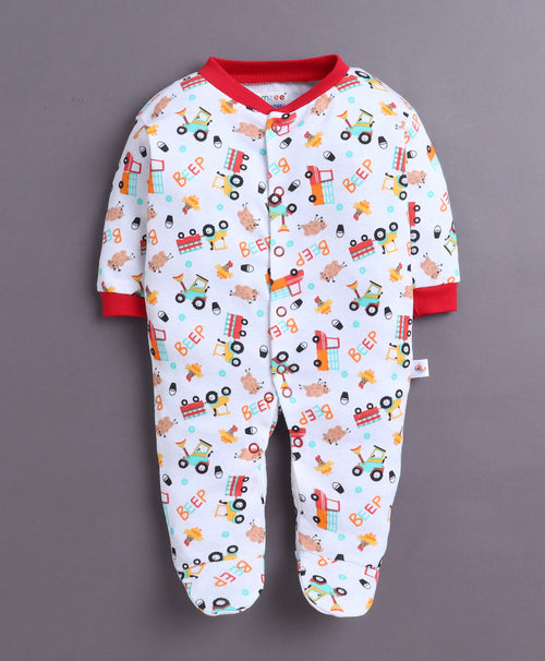 Boys 100% Cotton Truck Sleepsuit - Red & White