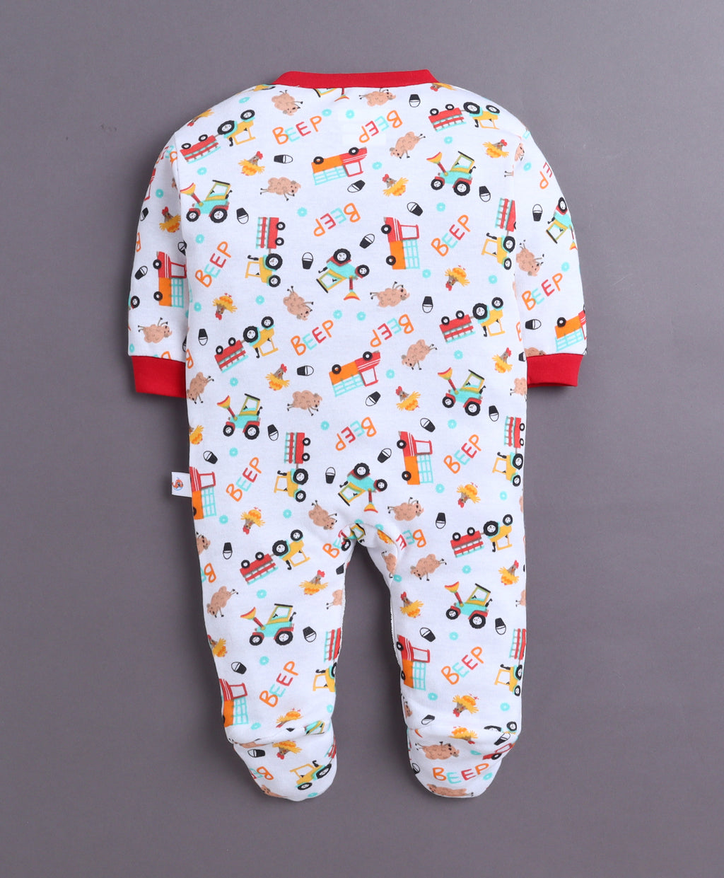 Bumzee Red & White Graphic Print Sleepsuit, Pack of 3, Full Sleeves, 100% Cotton