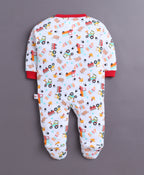 Bumzee Red & White Graphic Print Sleepsuit, Pack of 3, Full Sleeves, 100% Cotton