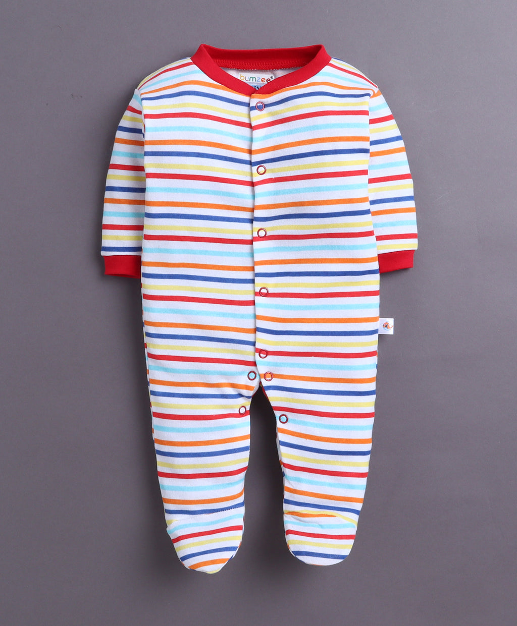 Bumzee Red & White Graphic Print Sleepsuit, Pack of 3, Full Sleeves, 100% Cotton