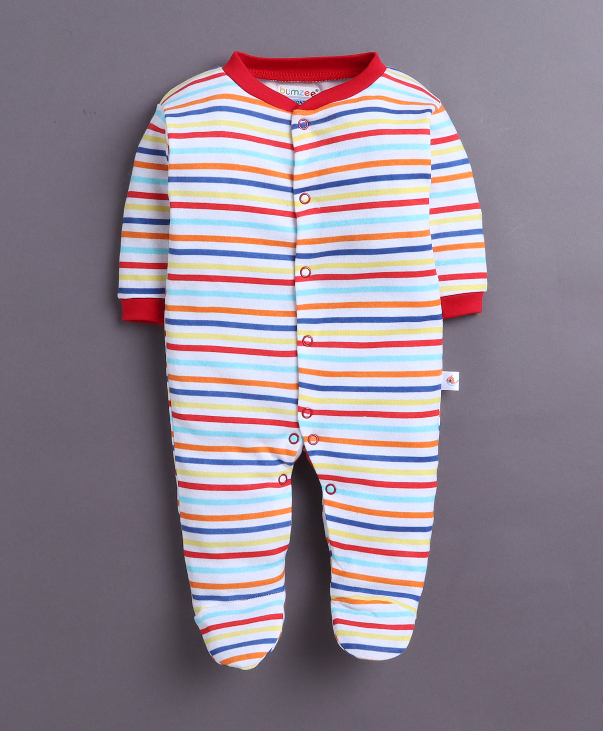Bumzee Red & White Graphic Print Sleepsuit, Pack of 3, Full Sleeves, 100% Cotton