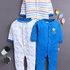 Royal Blue & White Baby Boys Full Sleeves Sleepsuit Pack Of 3
