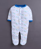 Bumzee Royal Blue & White Graphic Print Sleepsuit, Pack of 3, Full Sleeves