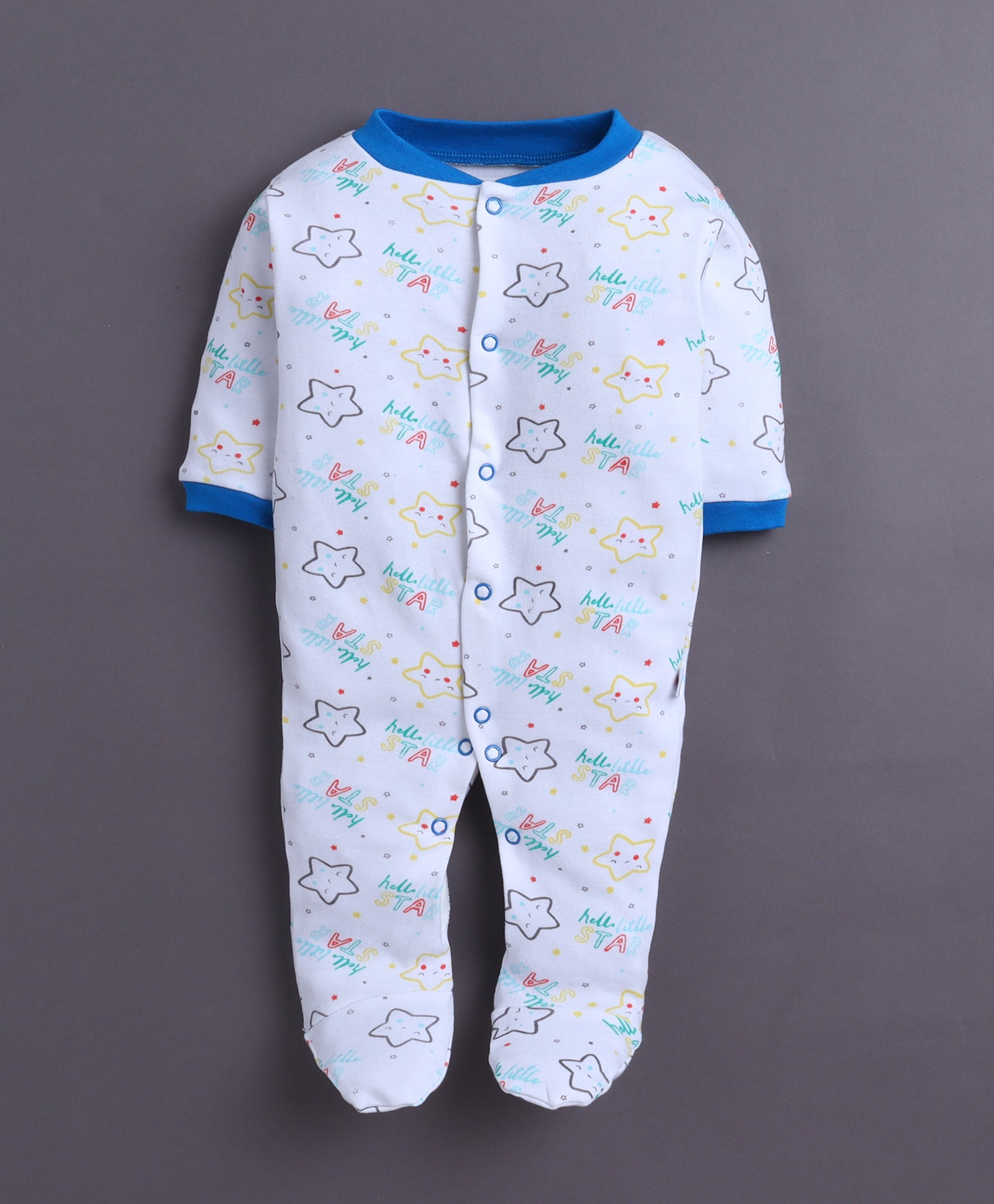 Royal Blue & White Baby Boys Full Sleeves Sleepsuit Pack Of 3