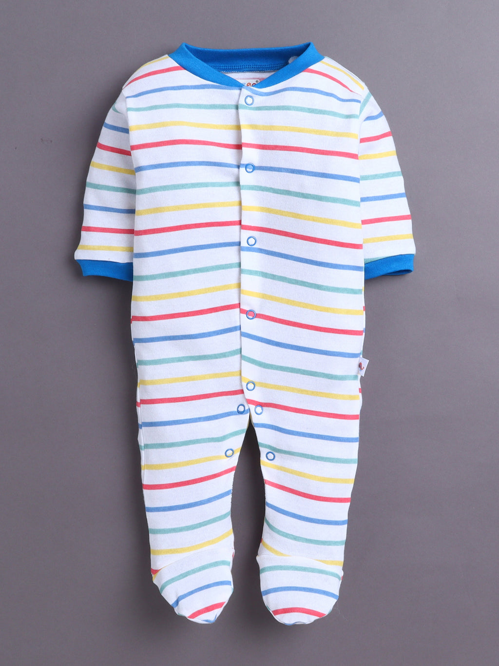Bumzee Royal Blue & White Graphic Print Sleepsuit, Pack of 3, Full Sleeves