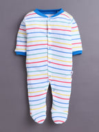 Bumzee Royal Blue & White Graphic Print Sleepsuit, Pack of 3, Full Sleeves