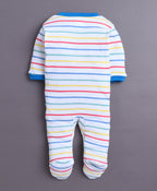Bumzee Royal Blue & White Graphic Print Sleepsuit, Pack of 3, Full Sleeves