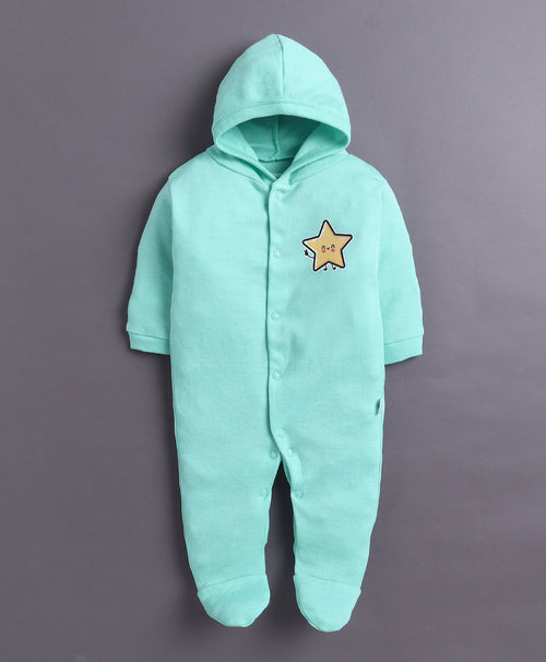 Girls 100% Cotton Star Sleepsuit - Mint Green & White