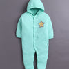 Mint Green & White Baby Girls Full Sleeves Hooded Sleepsuit Pack Of 2