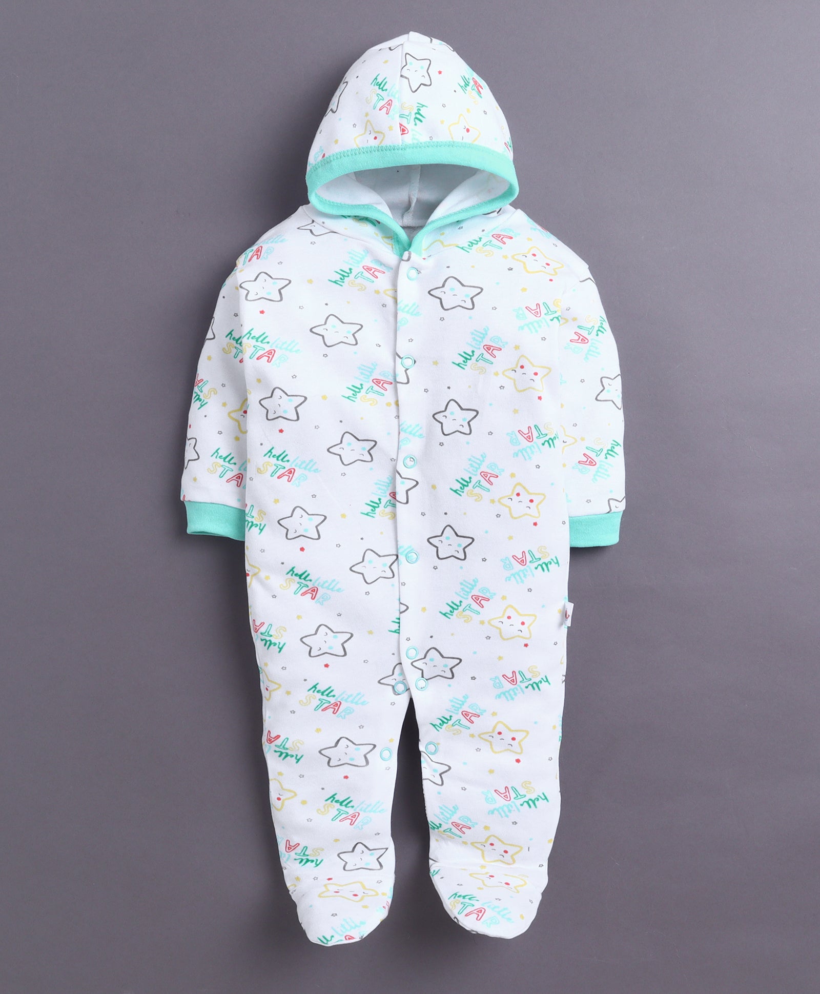 Mint Green & White Baby Girls Full Sleeves Hooded Sleepsuit Pack Of 2