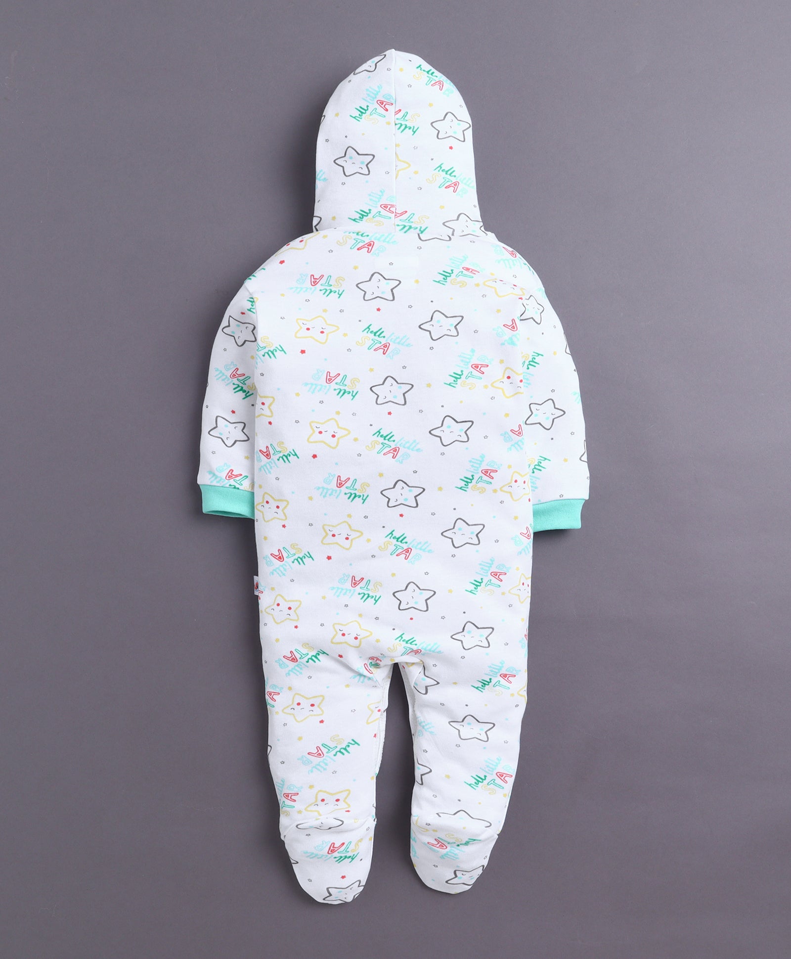 Mint Green & White Baby Girls Full Sleeves Hooded Sleepsuit Pack Of 2