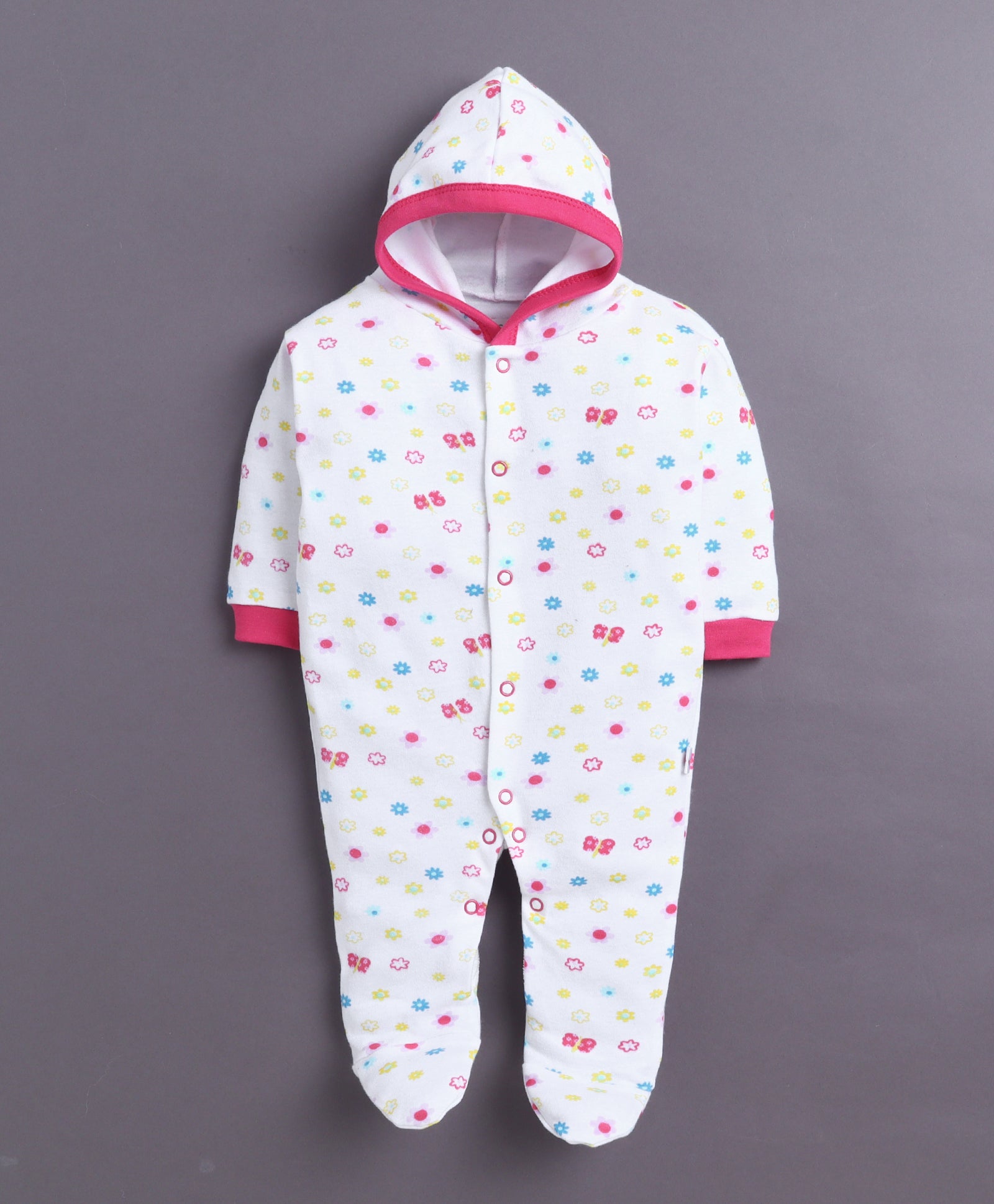 Pink & White Baby Girls Full Sleeves Hooded Sleepsuit Pack Of 2