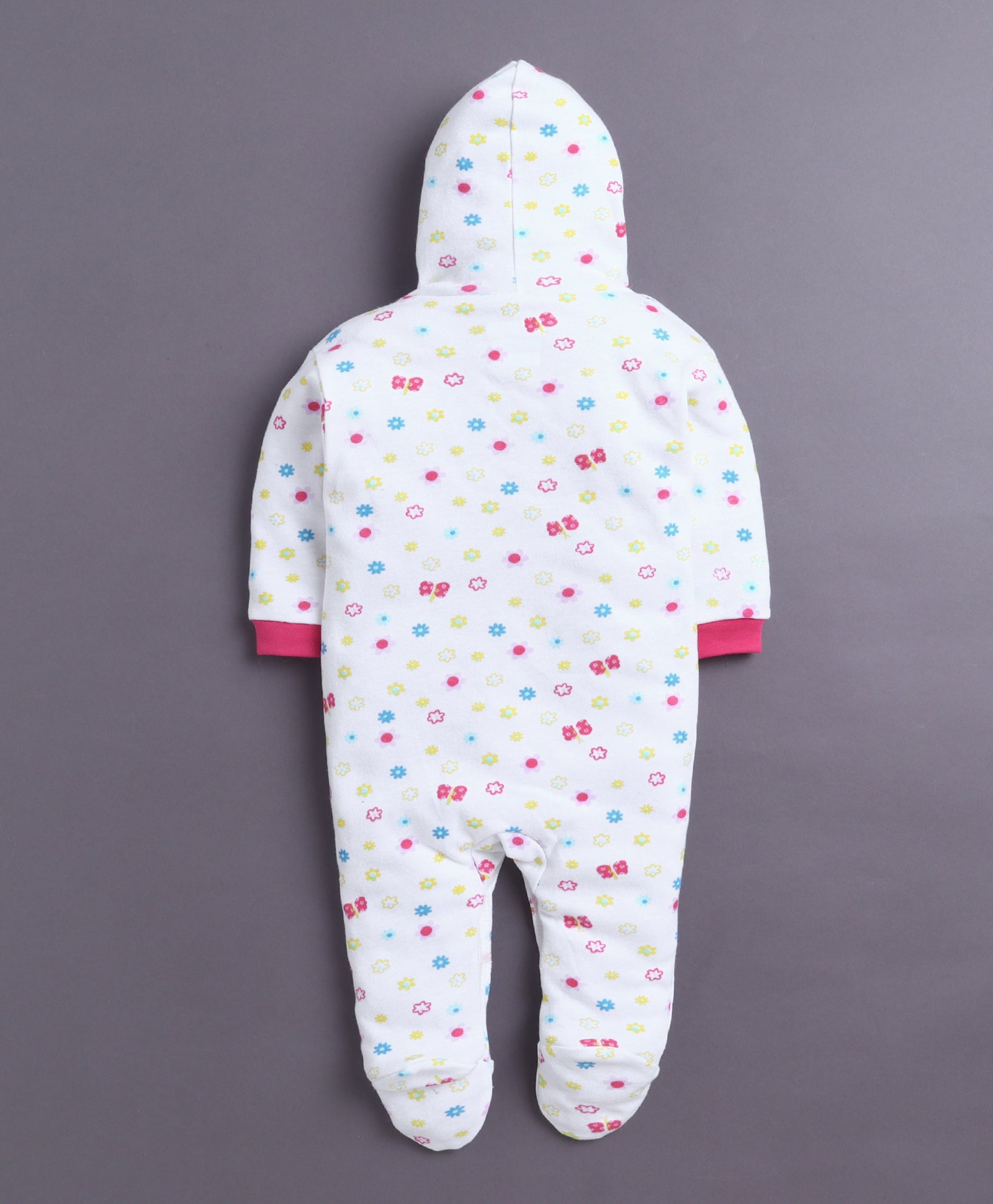 Pink & White Baby Girls Full Sleeves Hooded Sleepsuit Pack Of 2