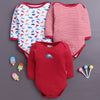 Red & White Baby Boys Full Sleeves Cotton Bodysuit / Onesies Pack Of 3